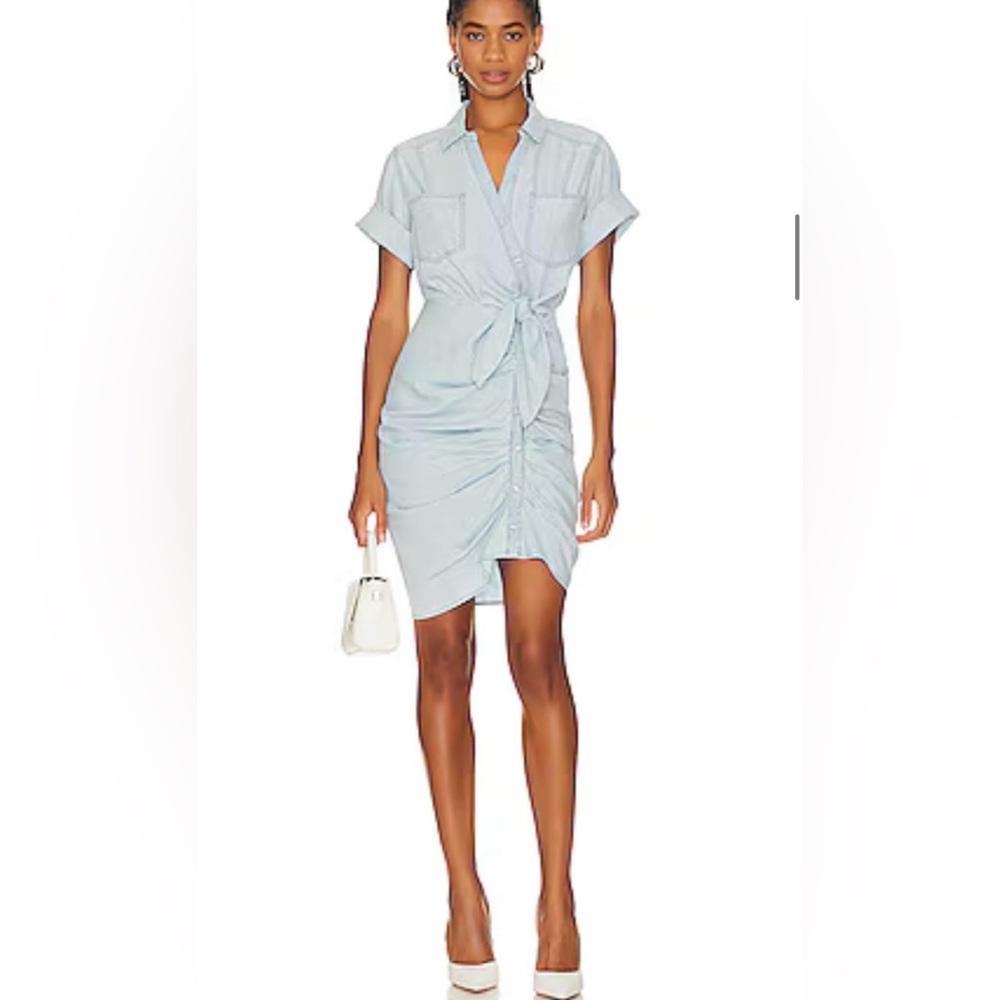 Veronica Beard Light Blue Tie-Detail Shirt Mini Dress